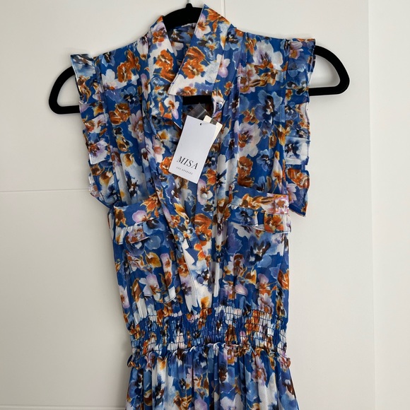 MISA Los Angeles Trina Blue Pansy Floral Sleeveless Maxi Dress BRAND NEW Size XS - Picture 3 of 7